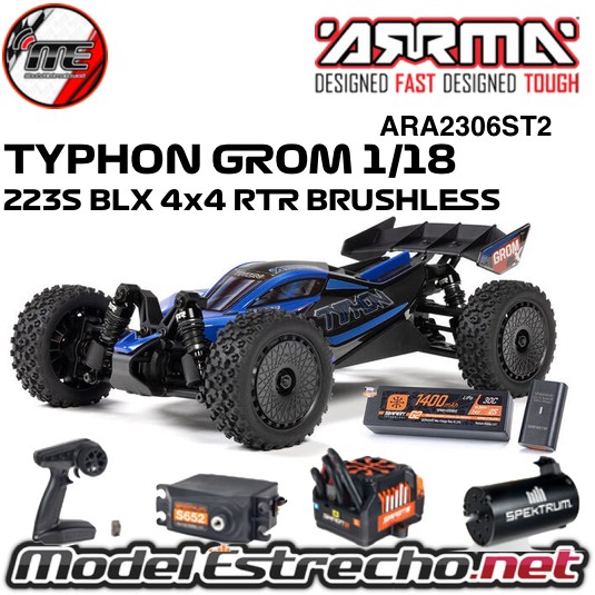 ARRMA TYPHON GROM 1/14 223S BLX BRUSHLESS 4WD BUGGY AZUL RTR CON BATERIA Y CARGADOR ARA2306ST2