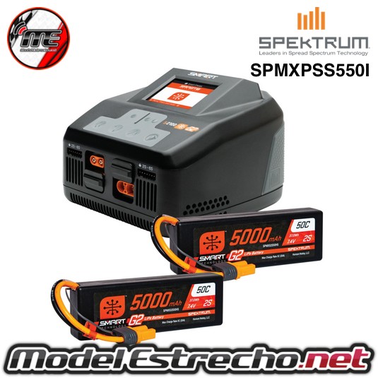 COMBO CARGADOR SPEKTRUM SMART S2100 MAS (2U.) POWERSTAGE SURFACE 5000MAH 2S LIPO SPMXPSS550I